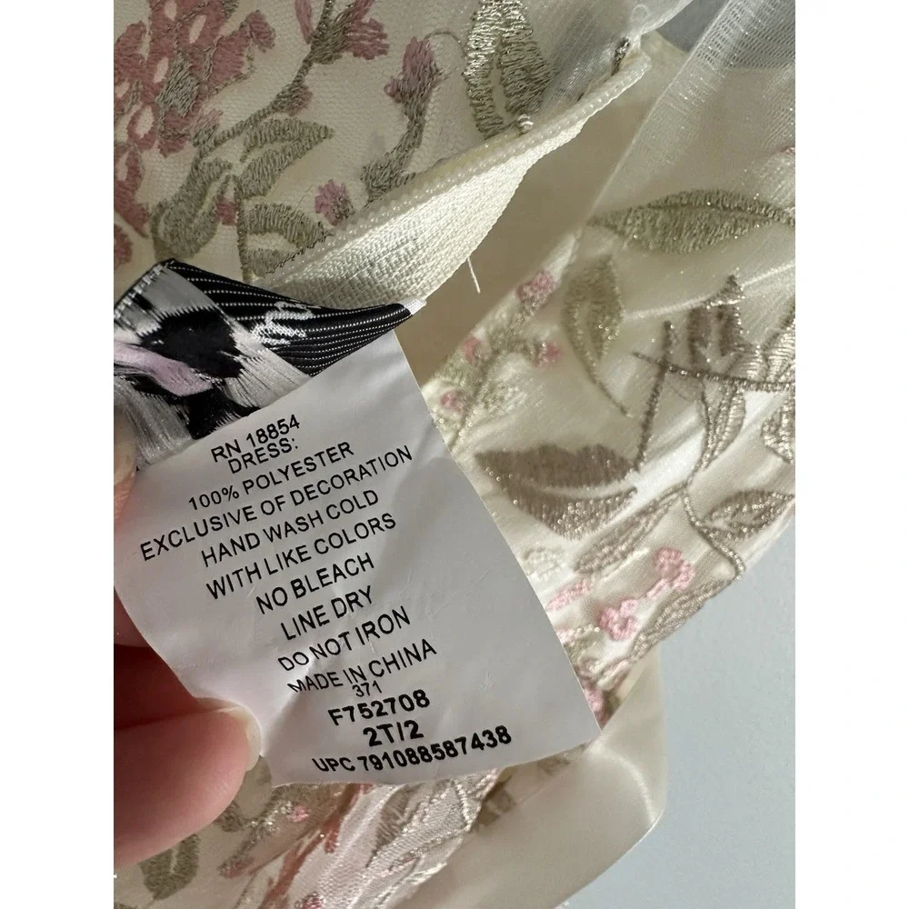 Rare Editions Girls 2T Floral Embroidered Party Dress Wedding Pink Cream Gold